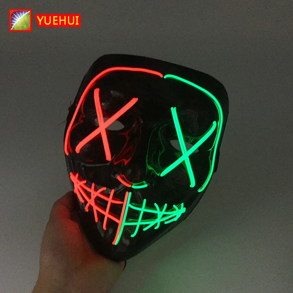 قناع وجه مخيف متوهج للهالوين لاسلكي متعدد الألوان