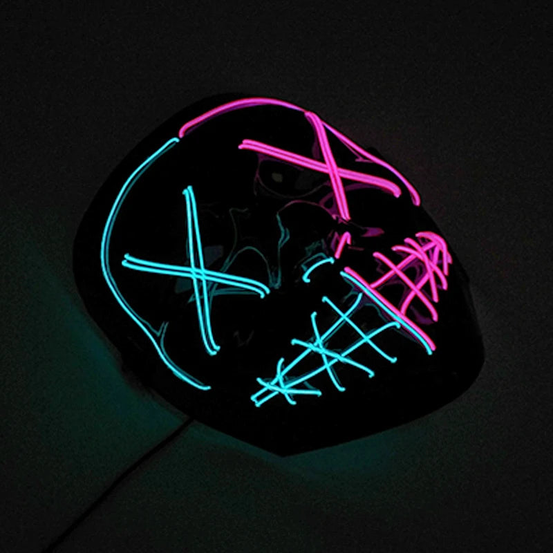 قناع وجه مخيف متوهج للهالوين لاسلكي متعدد الألوان