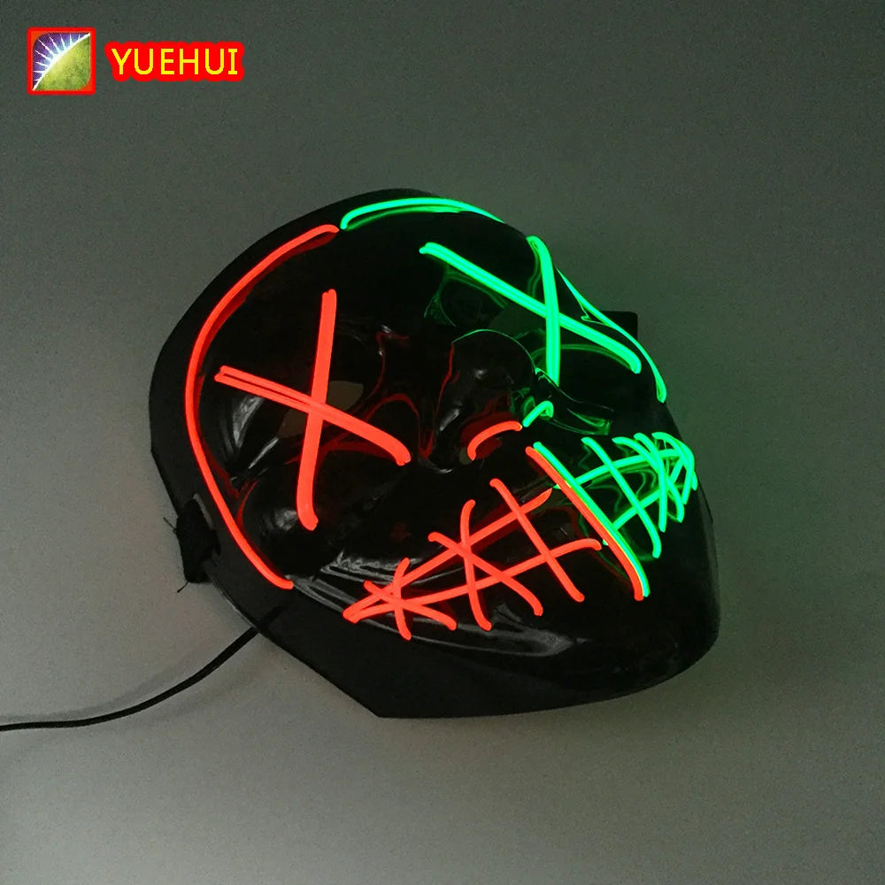 قناع وجه مخيف متوهج للهالوين لاسلكي متعدد الألوان