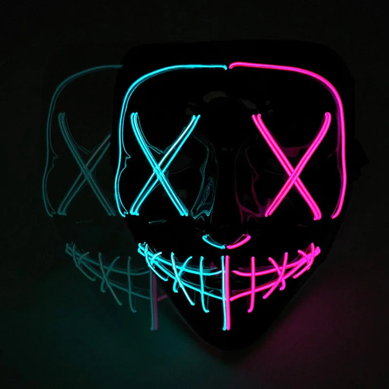 قناع وجه مخيف متوهج للهالوين لاسلكي متعدد الألوان
