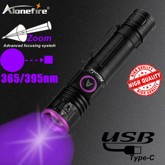 365 Zoom UV Flashlight USB Rechargeable Ultraviolet